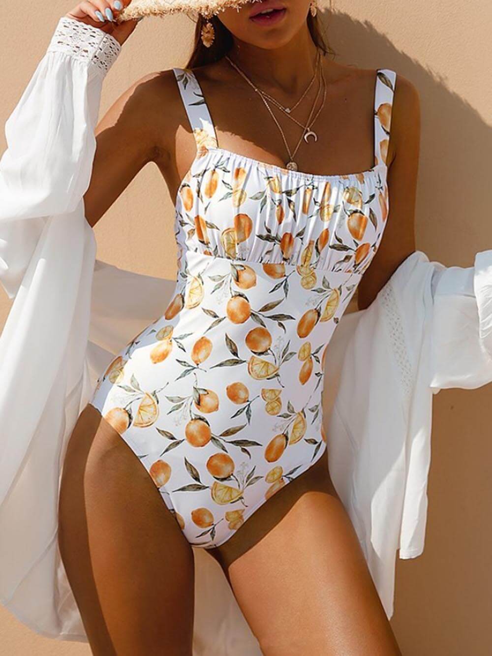 Amara Citrus Bloom Ruched One-Piece Swimsuit