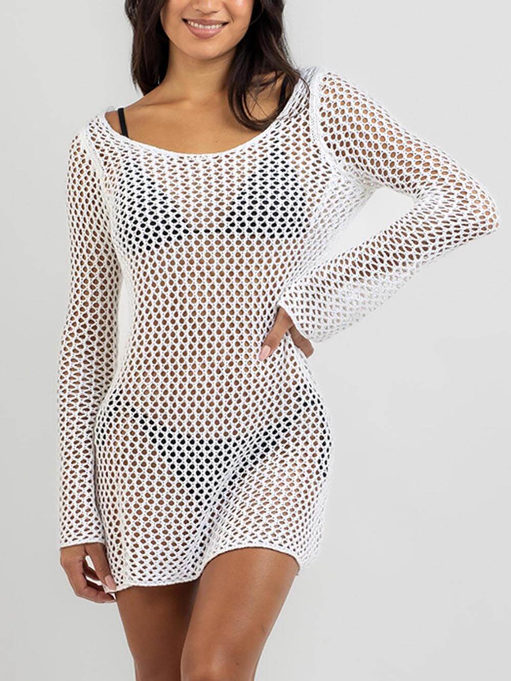 Chic Knitted Beach Cover-Up with Open Back Design