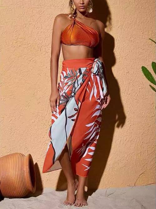 One-Shoulder Beaded Bikini High Waist Two-Piece Set