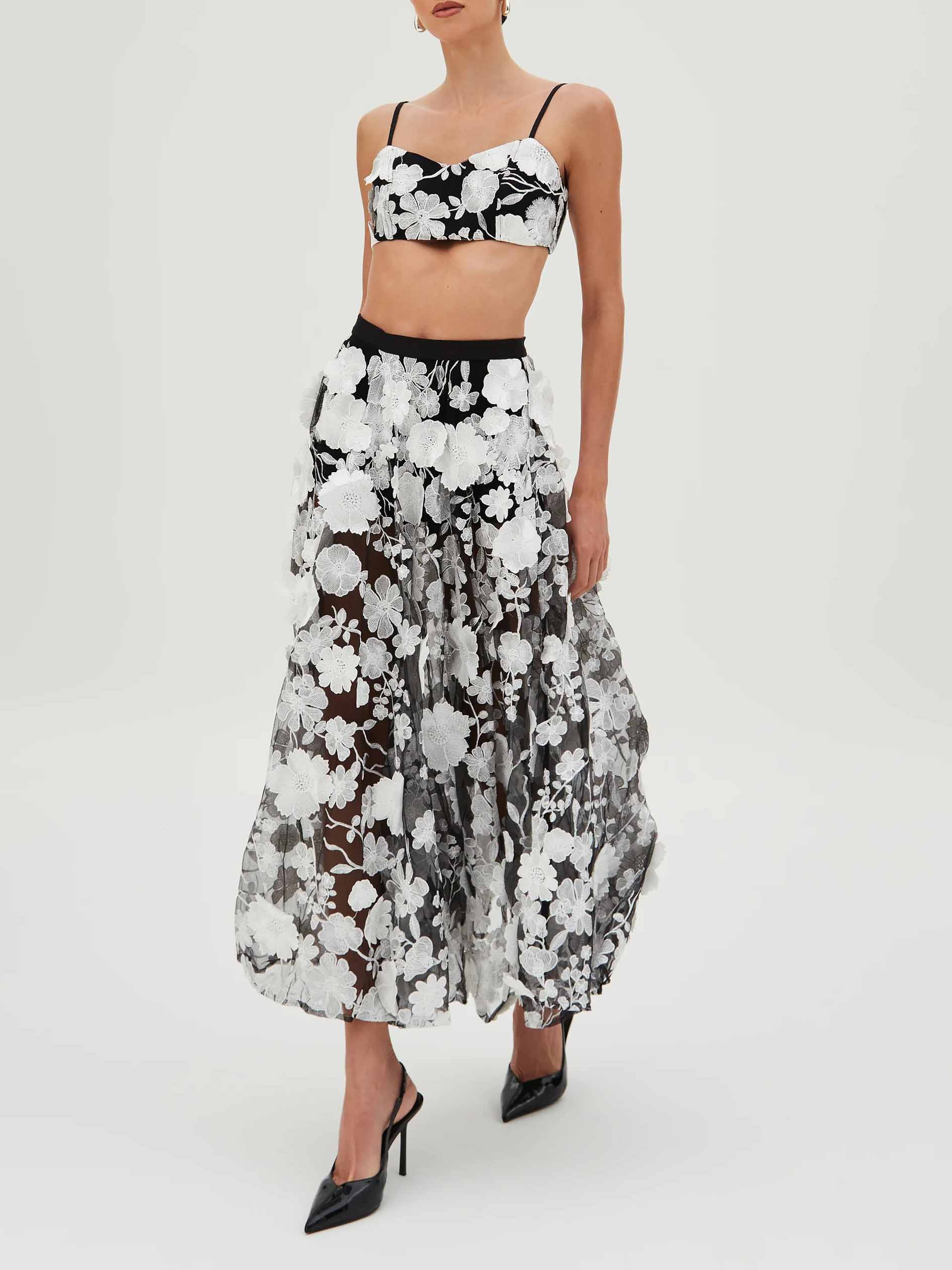 Elegant Sheer Maxi Skirt with Delicate Floral Embroidery