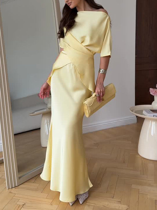 Sophisticated Draped Satin Fishtail Skirt