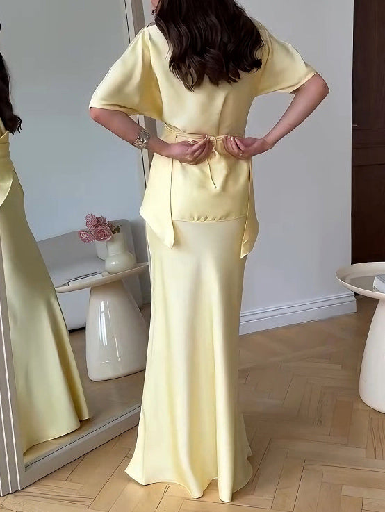 Sophisticated Draped Satin Fishtail Skirt