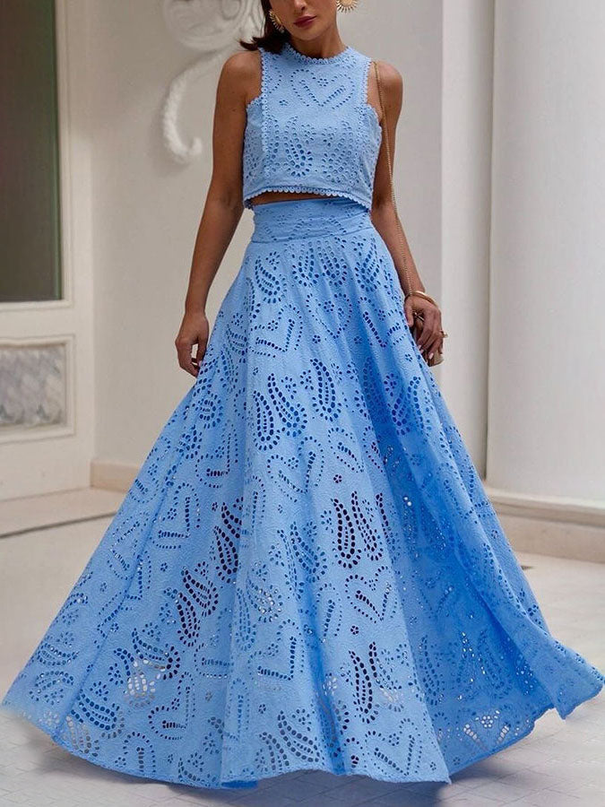 Elegant Embroidered Lace A-Line Maxi Skirt