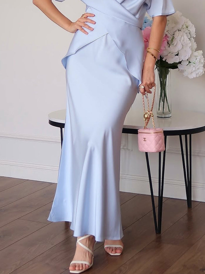 Sophisticated Draped Satin Fishtail Skirt