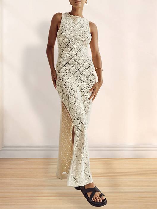 Bohemian-Inspired Crochet Knit Maxi Dress