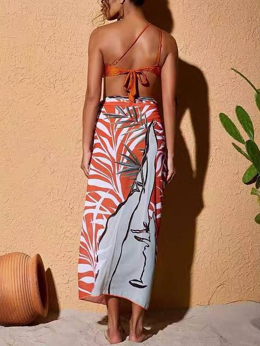 One-Shoulder Beaded Bikini High Waist Two-Piece Set