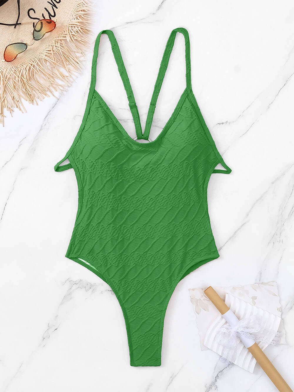 Ocean Breeze Backless Textured Swimsuit
