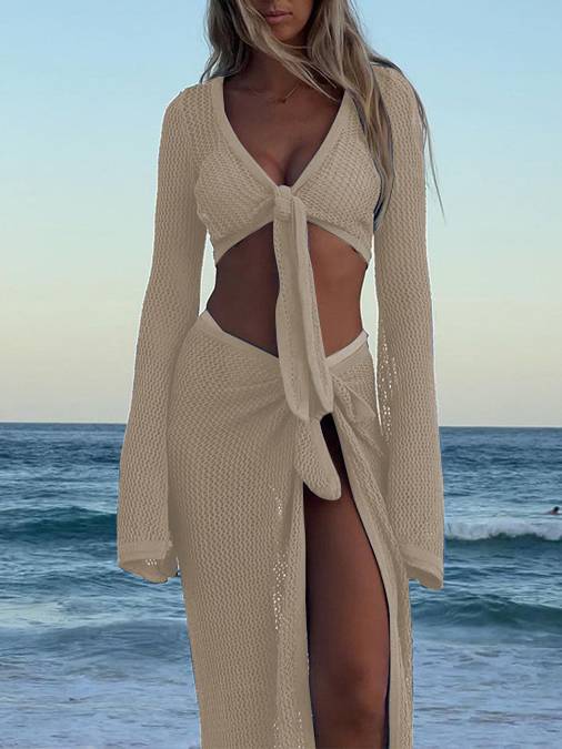 Versatile Knit Swimsuit Cover-Up Set for Front and Back Wear