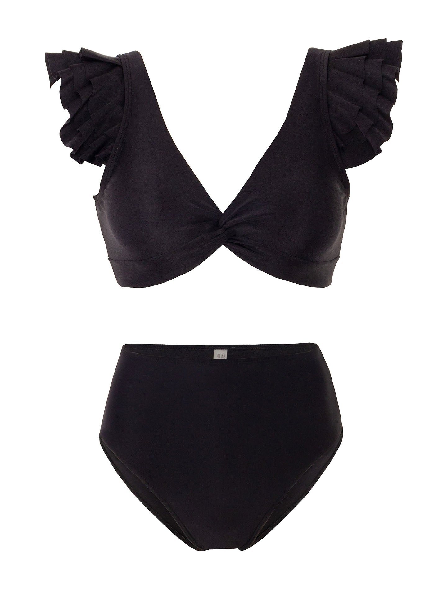 Black Printed Three-Piece Bikini Set with Cover-Up Skirt