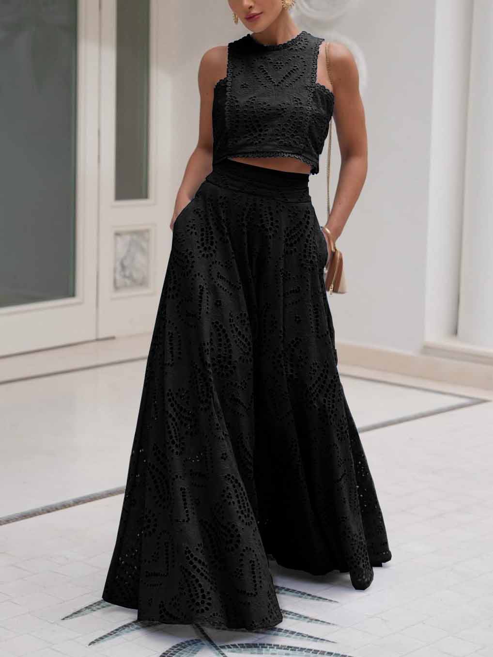 Elegant Embroidered Lace A-Line Maxi Skirt