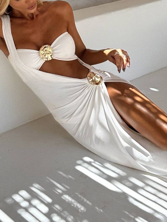White Asymmetrical Bikini Dress Set