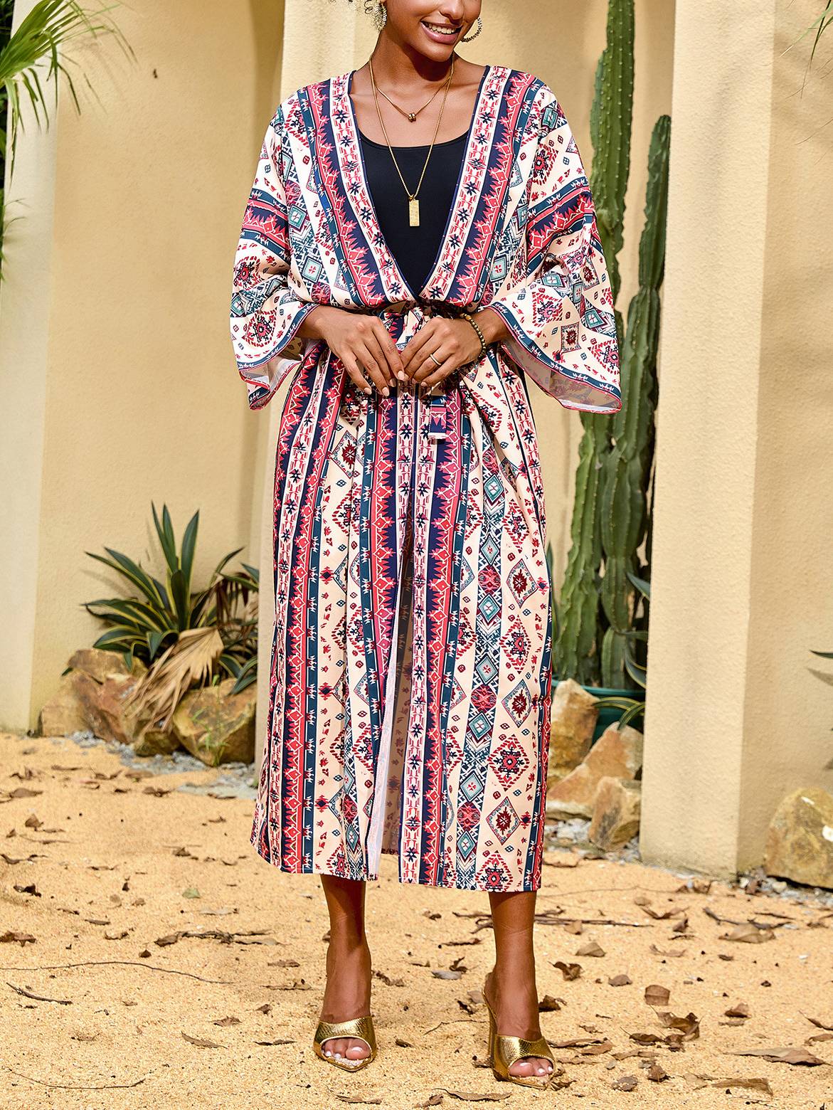 Lightweight Printed Beach Cardigan Cover-Up