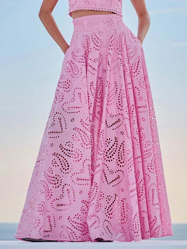 Elegant Embroidered Lace A-Line Maxi Skirt