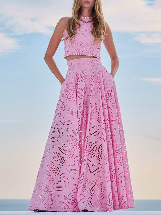 Elegant Embroidered Lace A-Line Maxi Skirt