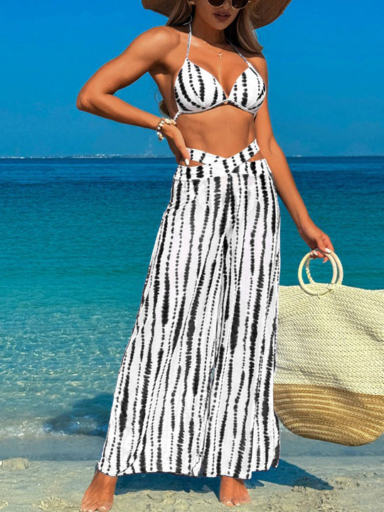 Bikini with Sheer Wide Leg Pants Three-Piece Set