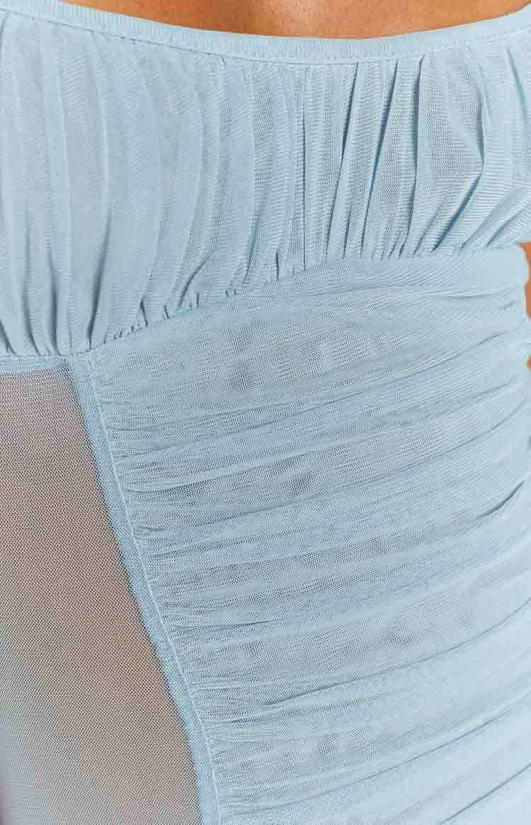Andrea Blue Ruched Sheer Midi Dress