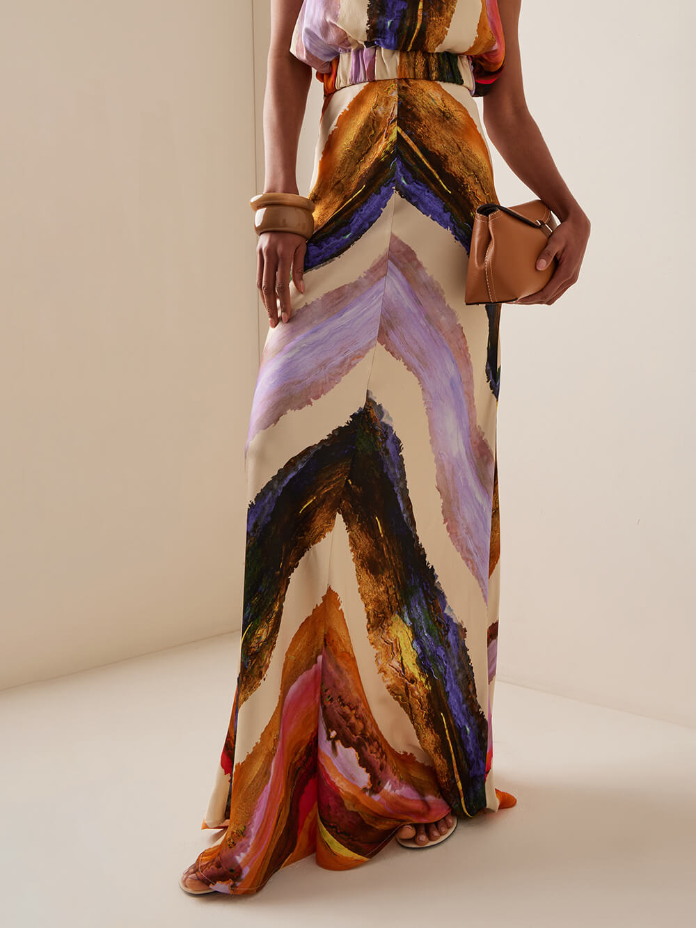 Artistic Abstract Print Maxi Skirt with Comfortable Elastic Waist