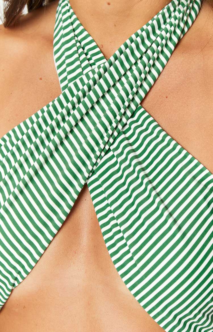 9.0 Swim Miss America Green Striped Halter Bikini Top