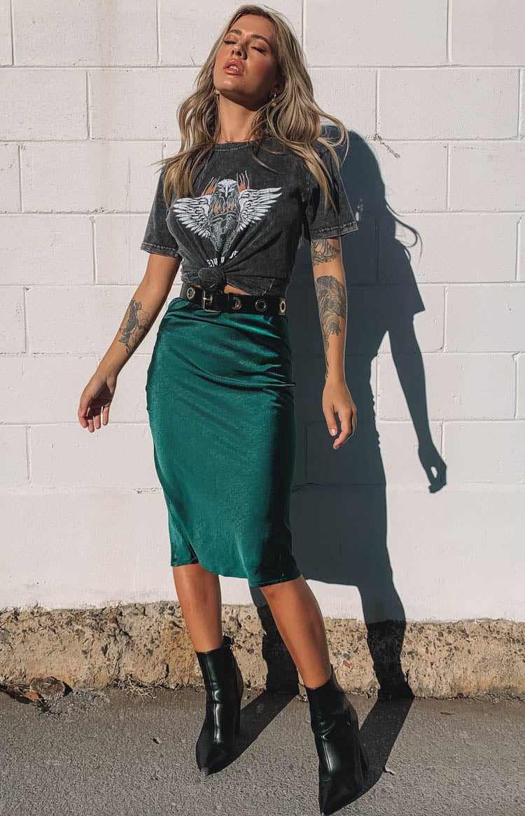 Emerald Whisper Midi Skirt