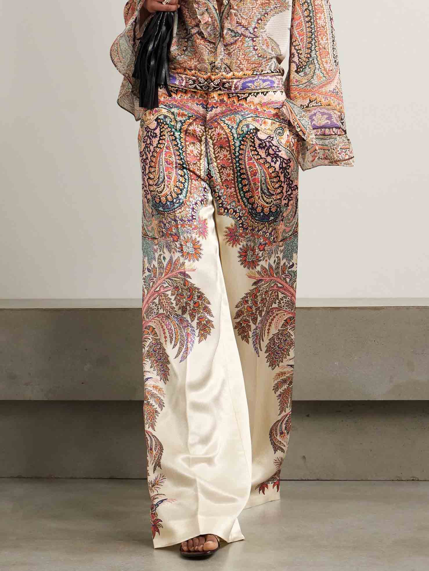 Elegant Vintage Paisley Print Wide-Leg Pants