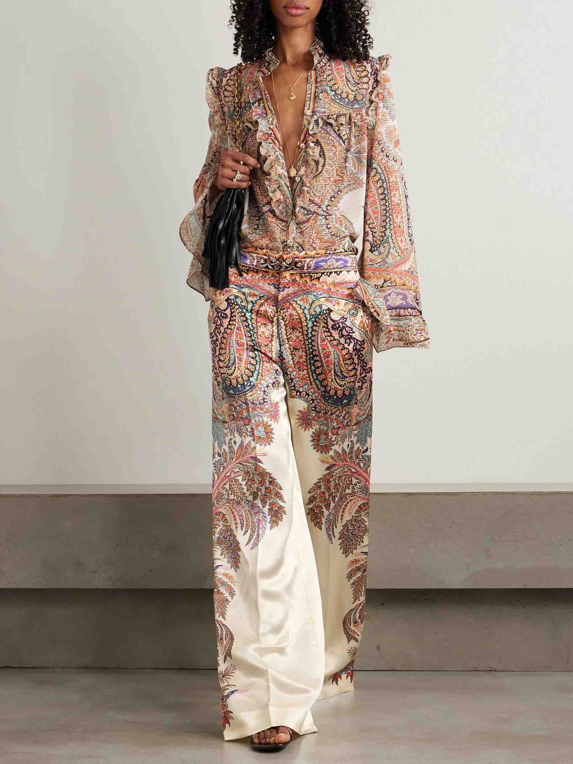 Elegant Vintage Paisley Print Wide-Leg Pants