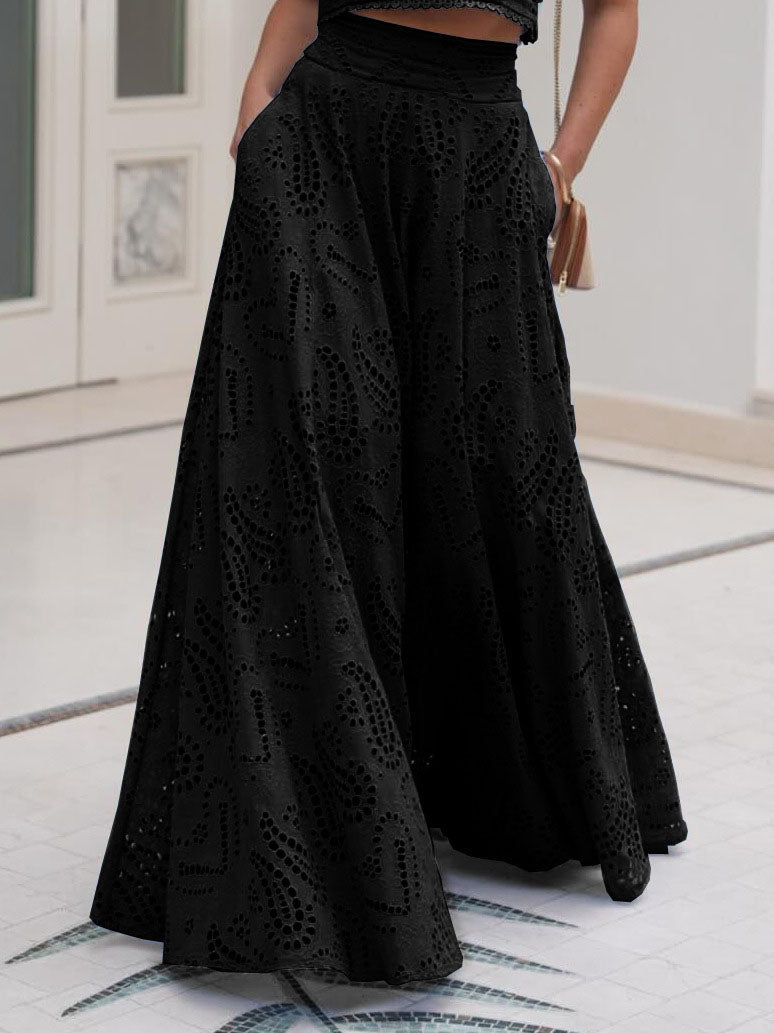 Elegant Embroidered Lace A-Line Maxi Skirt