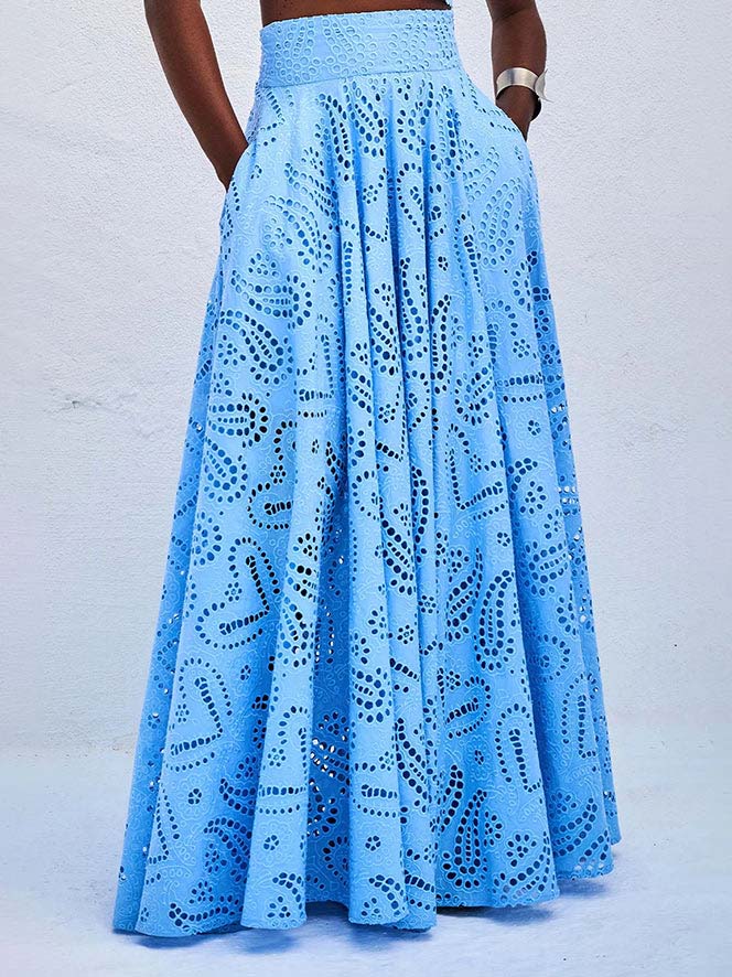Elegant Embroidered Lace A-Line Maxi Skirt