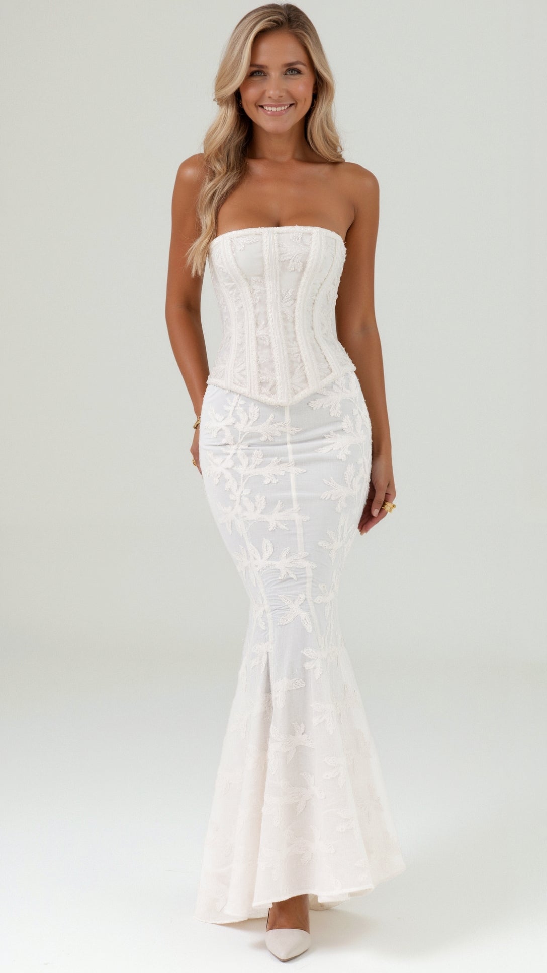 White Anastasia Lace Corset Maxi Dress