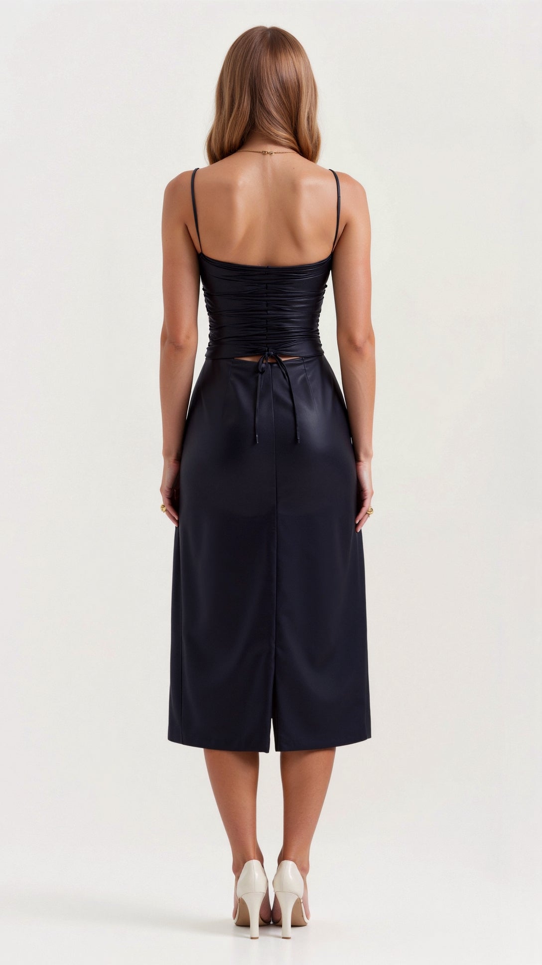 Midnight Bloom Vegan Leather Midi Slip Dress