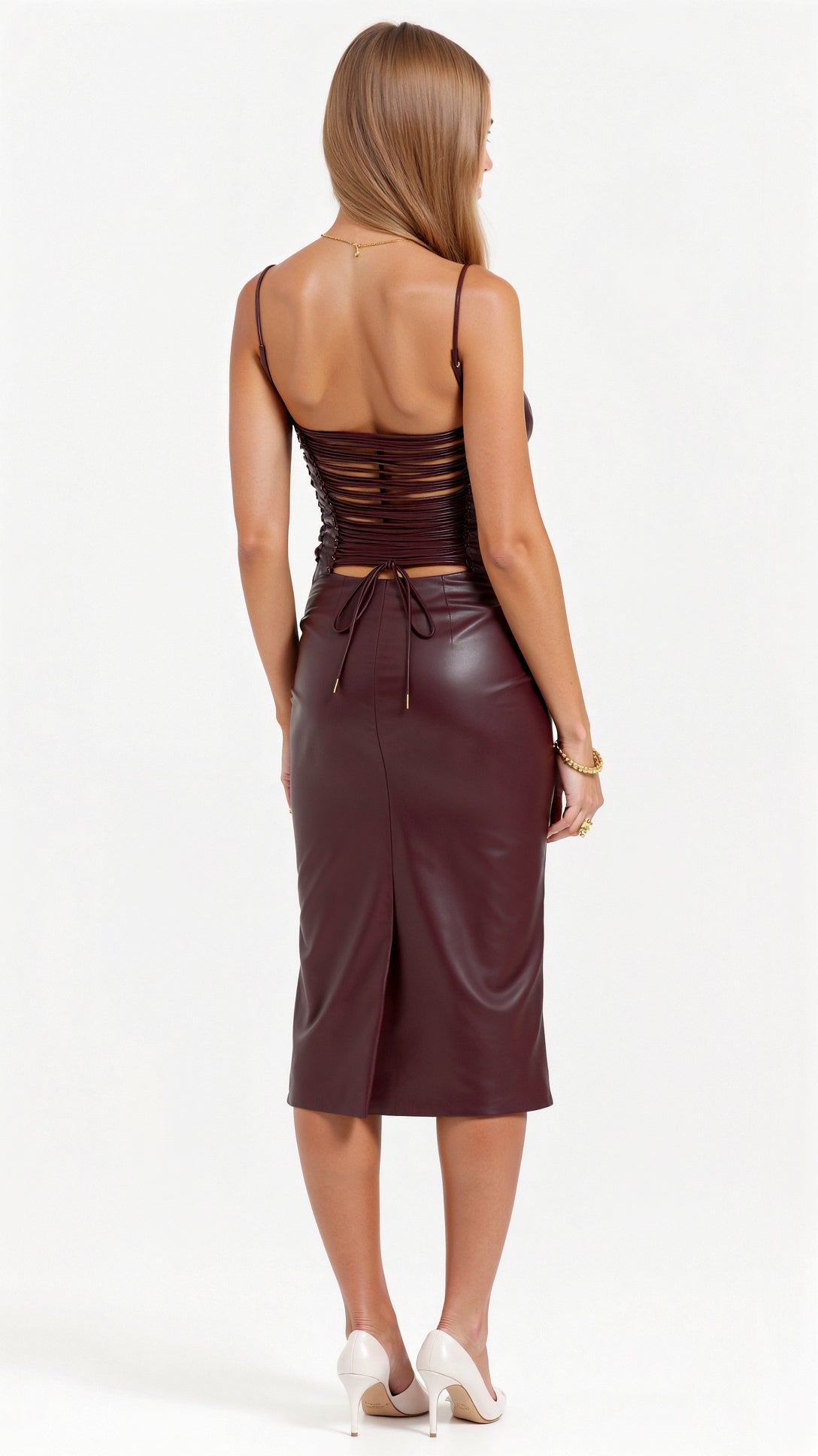 Midnight Bloom Vegan Leather Midi Slip Dress