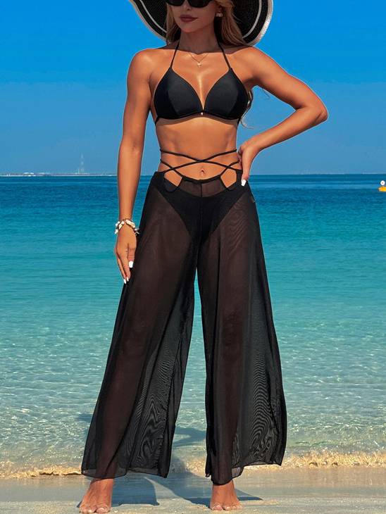 Bikini with Sheer Wide Leg Pants Three-Piece Set