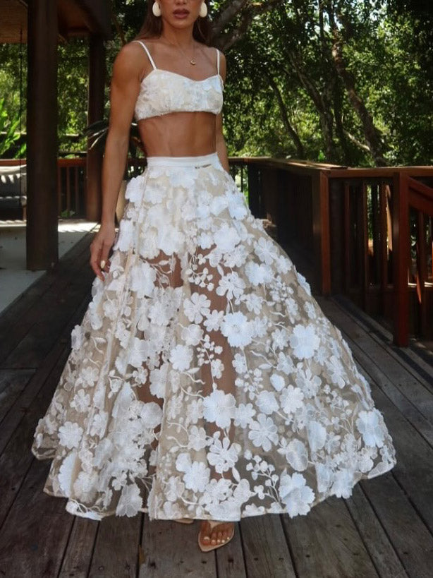 Elegant Sheer Maxi Skirt with Delicate Floral Embroidery