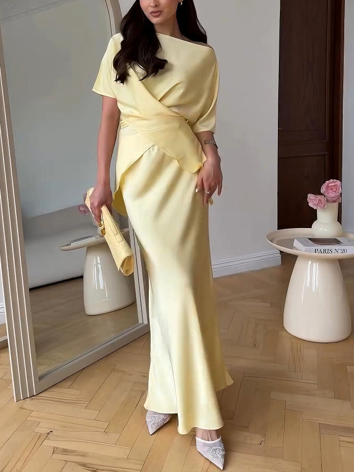 Sophisticated Draped Satin Fishtail Skirt