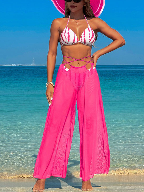 Bikini with Sheer Wide Leg Pants Three-Piece Set