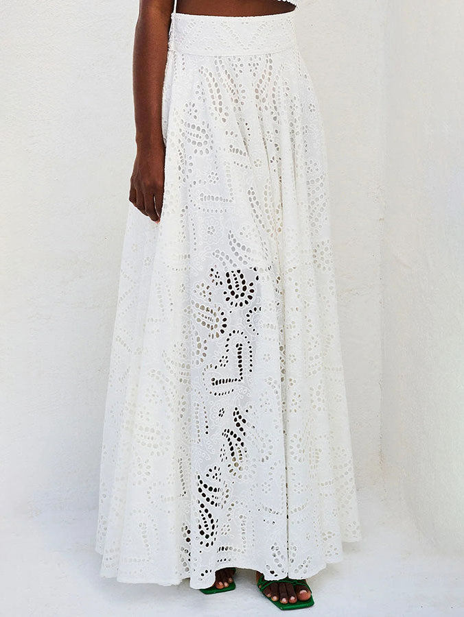 Elegant Embroidered Lace A-Line Maxi Skirt