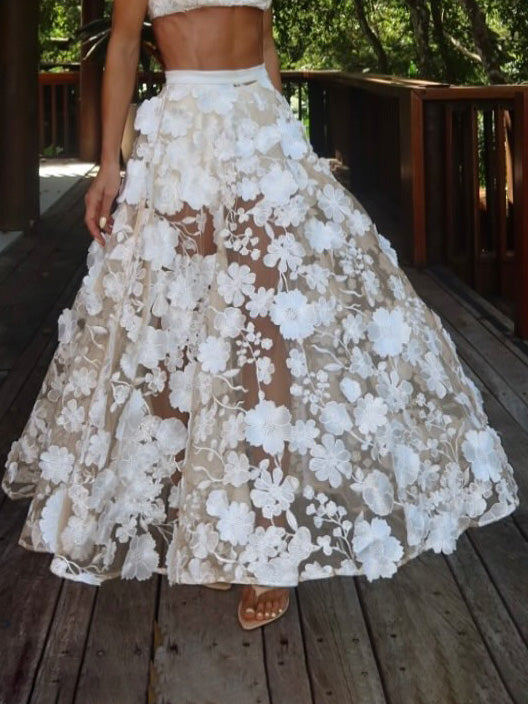 Elegant Sheer Maxi Skirt with Delicate Floral Embroidery