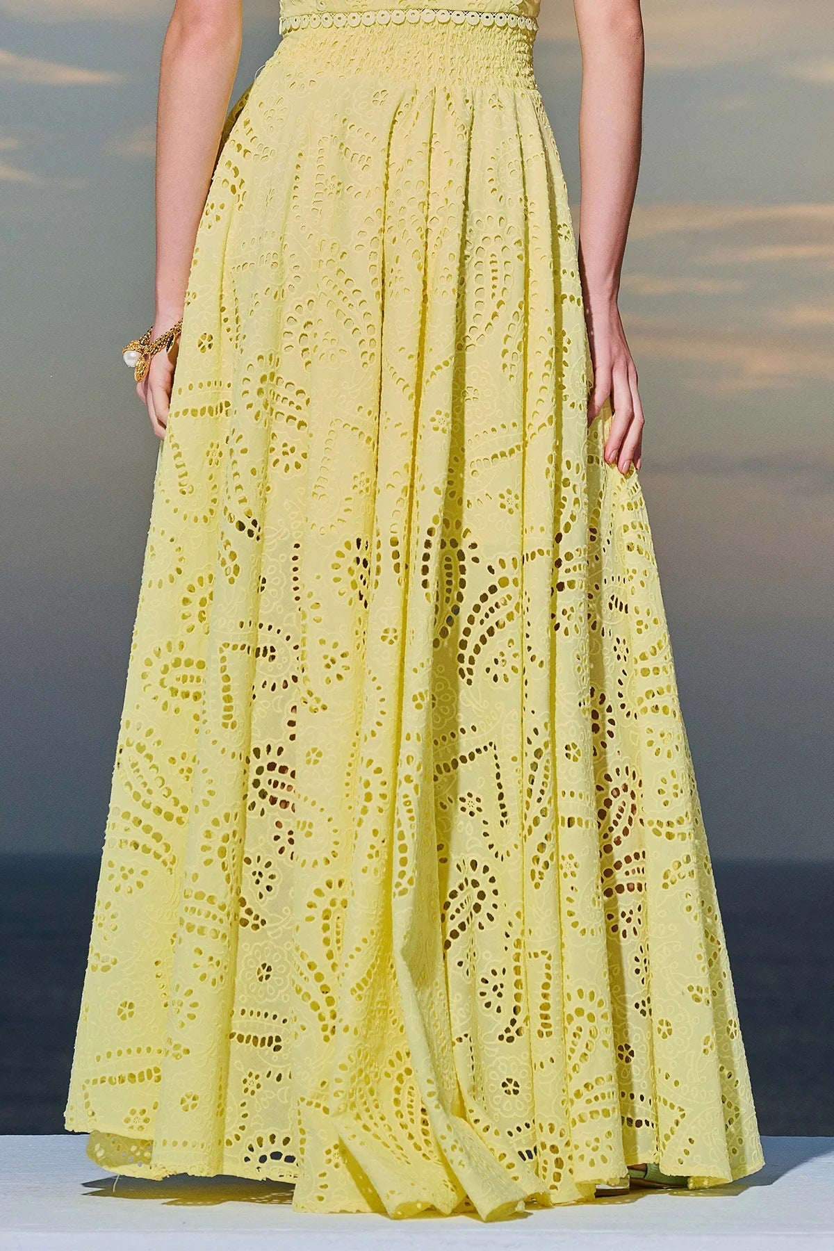 Elegant Embroidered Lace A-Line Maxi Skirt