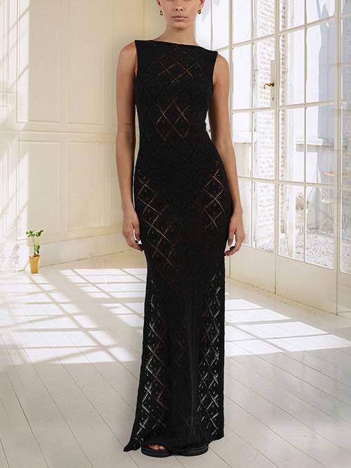 Bohemian-Inspired Crochet Knit Maxi Dress