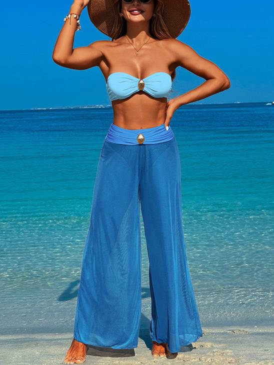 Bandeau Bikini with Sheer Wide Leg Pants Set