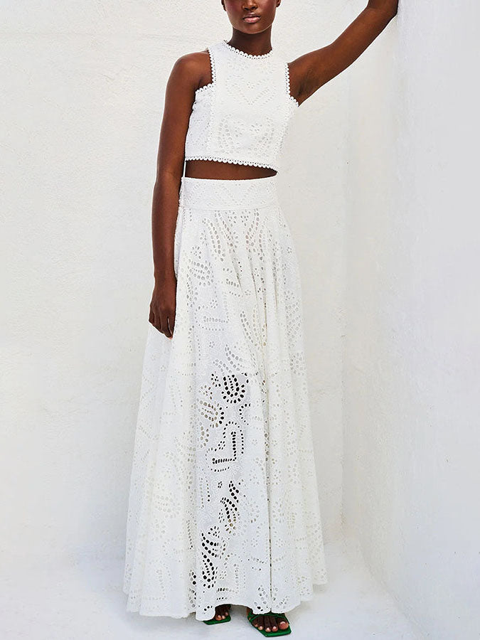 Elegant Embroidered Lace A-Line Maxi Skirt