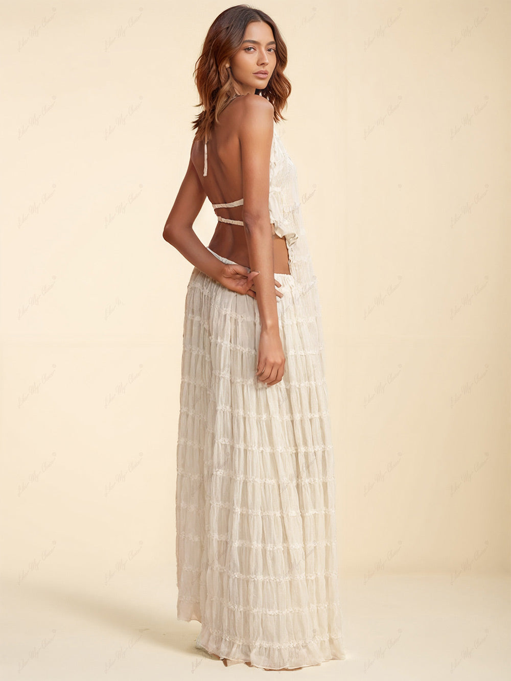 Elegant Pleated Tiered Maxi Skirt with Adjustable Drawstring Waist