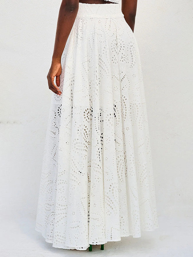Elegant Embroidered Lace A-Line Maxi Skirt