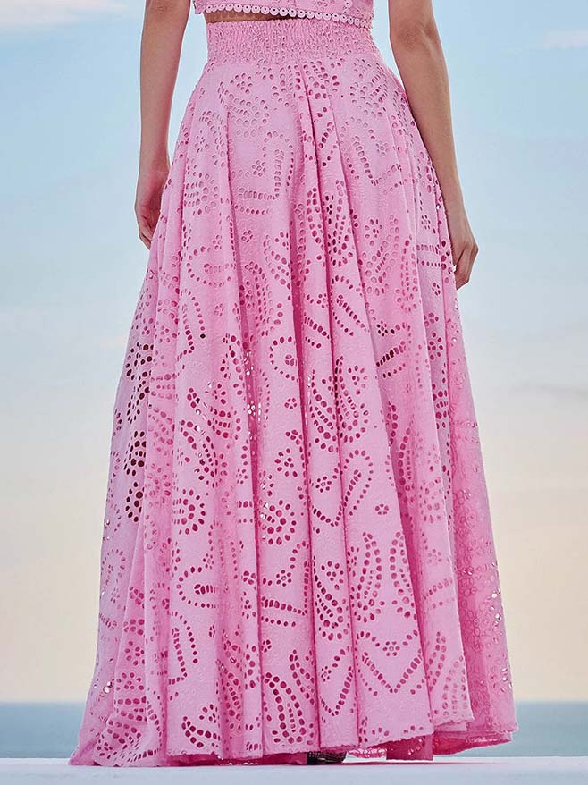 Elegant Embroidered Lace A-Line Maxi Skirt