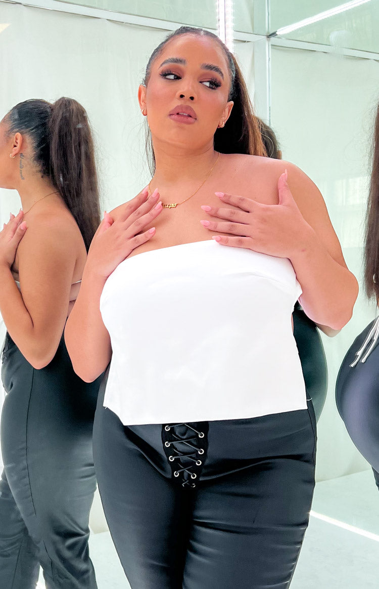 Ibiza White Satin Strapless Top