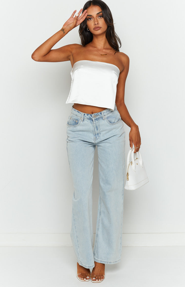 Ibiza White Satin Strapless Top
