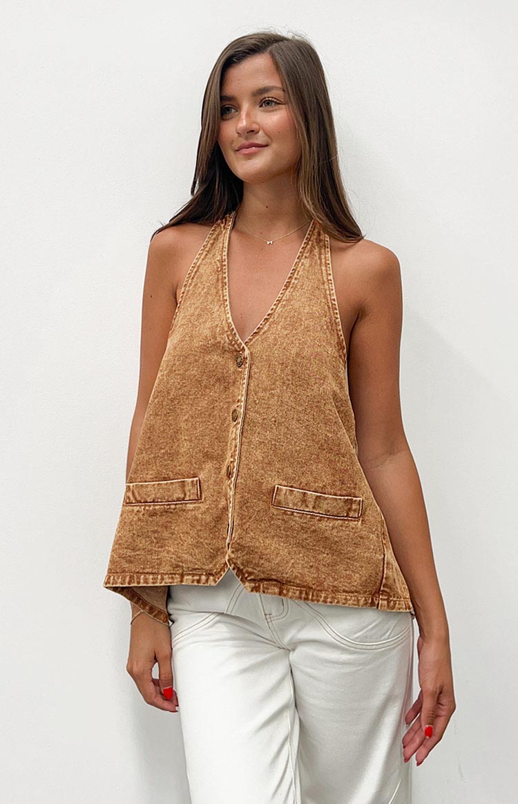 Lioness Hills Halter Stonewash Top