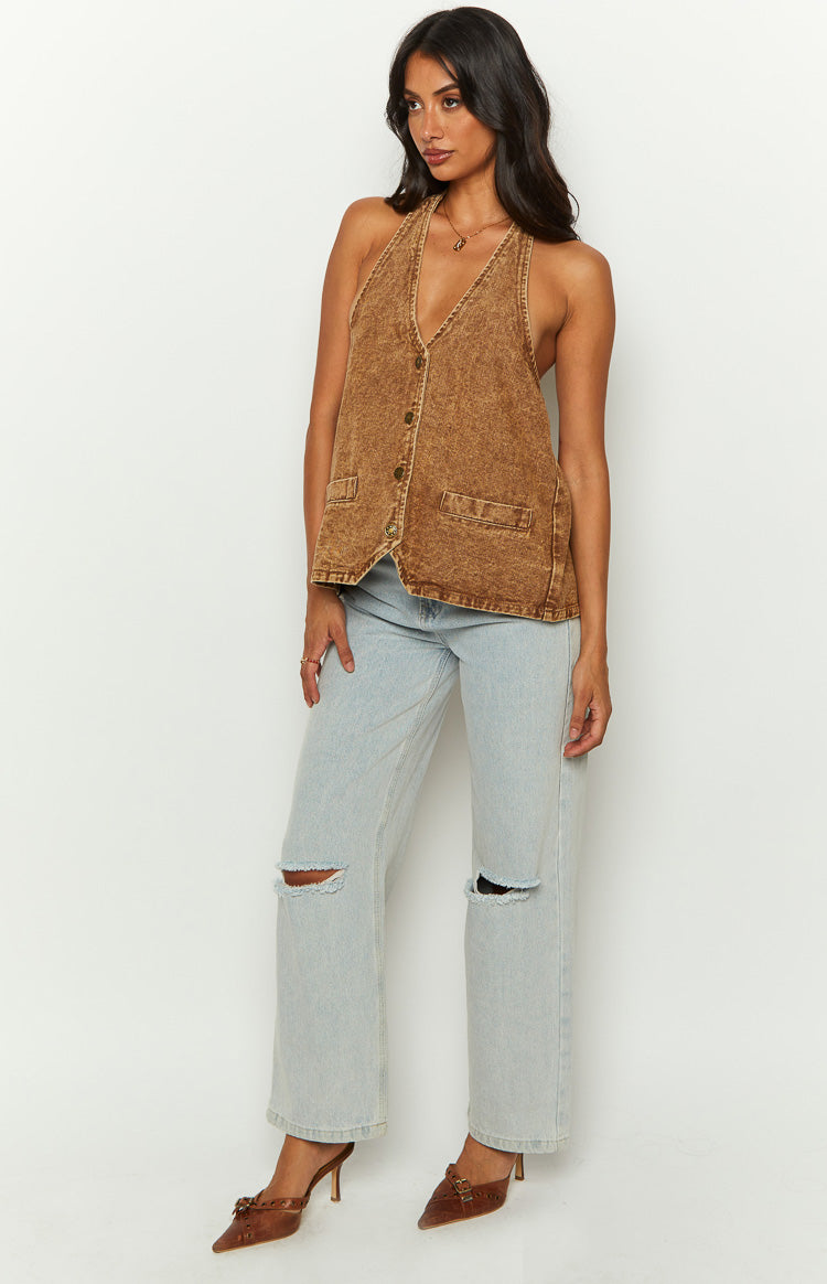 Lioness Hills Halter Stonewash Top
