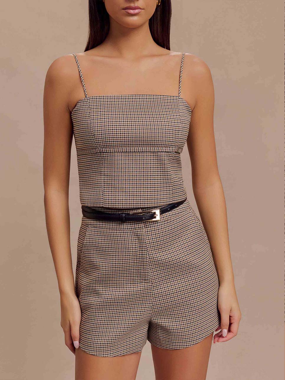 Brown Retro Plaid Shorts