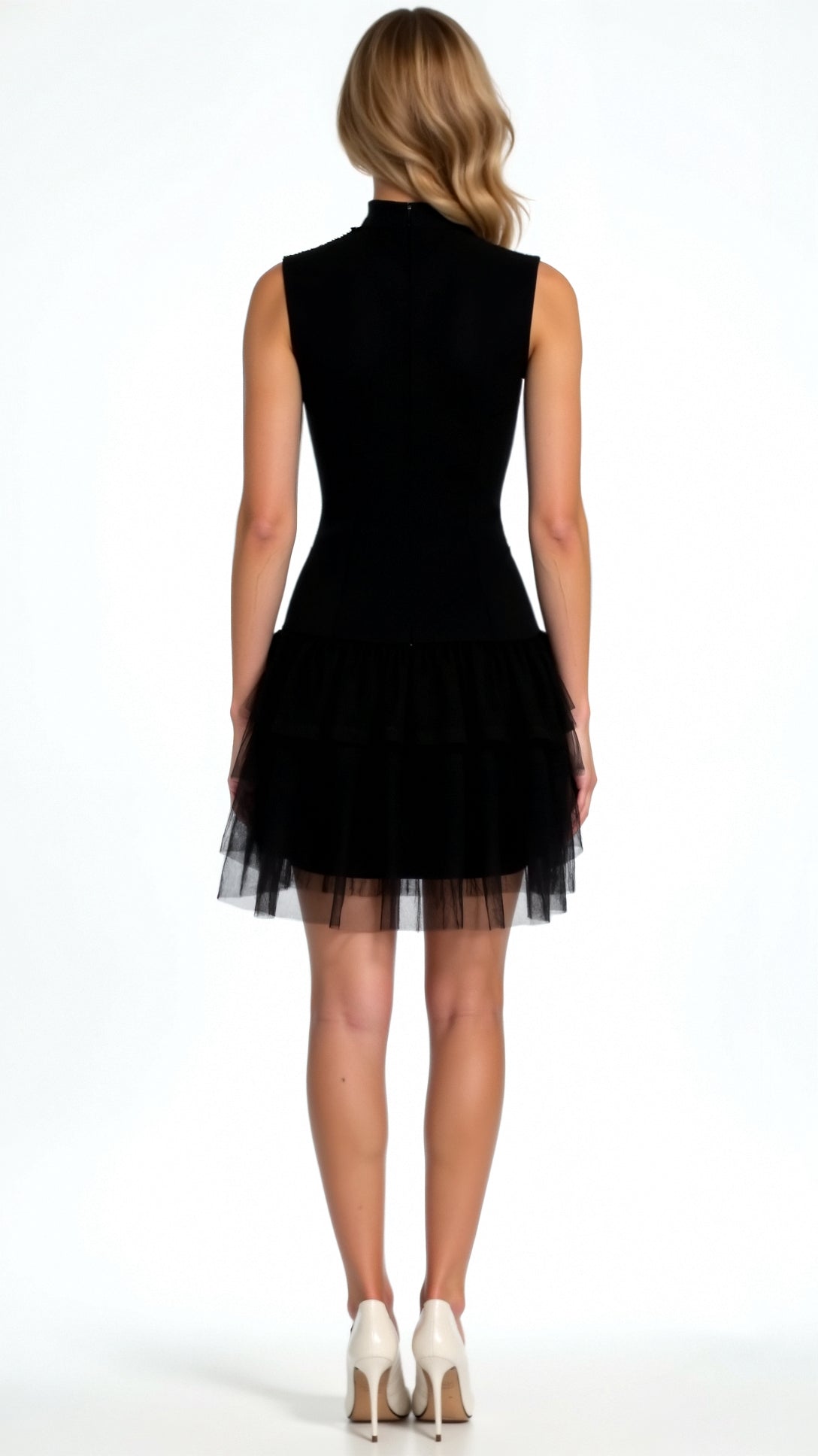 Whisper High Collar Tulle Mini Dress
