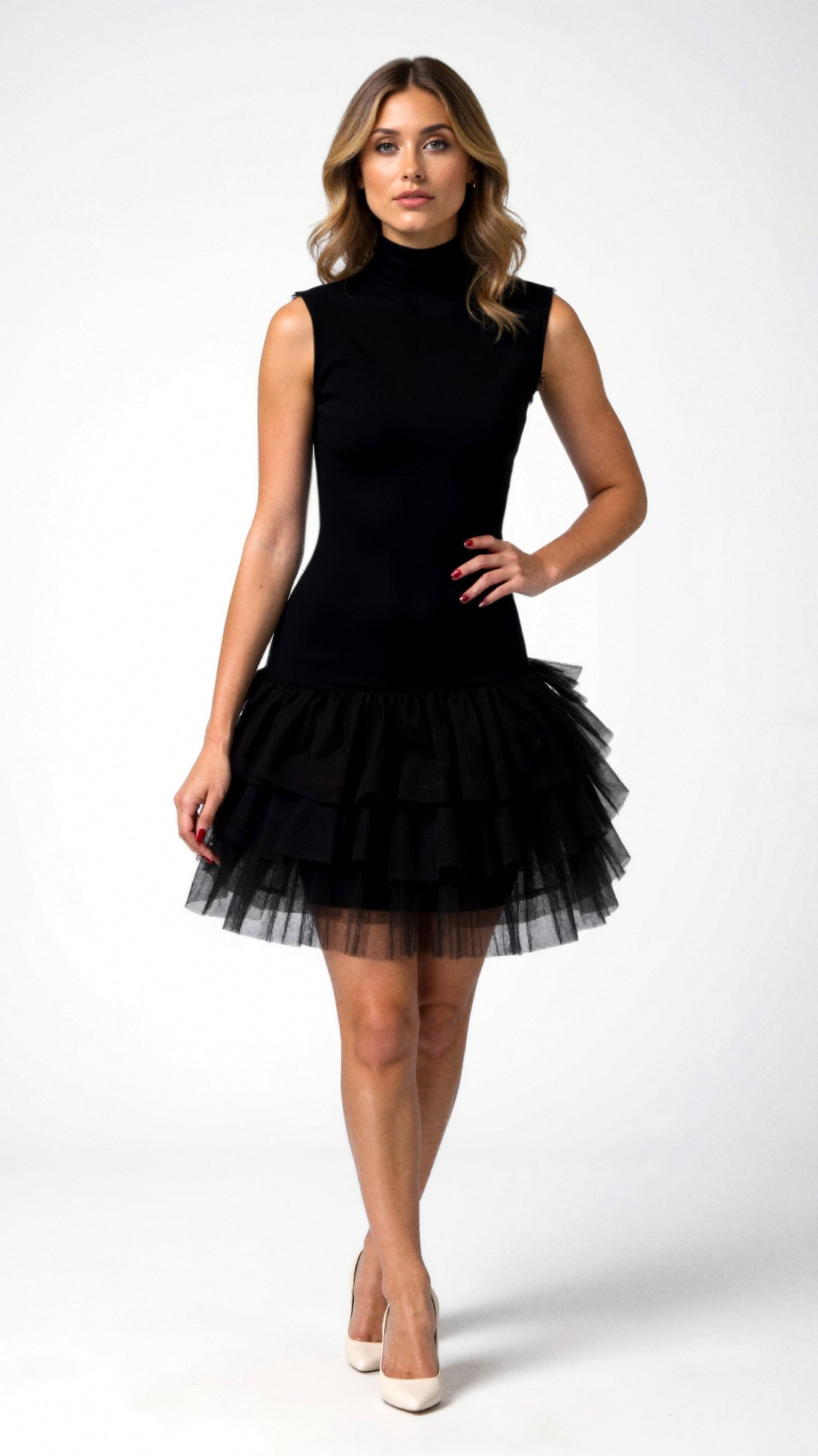 Whisper High Collar Tulle Mini Dress